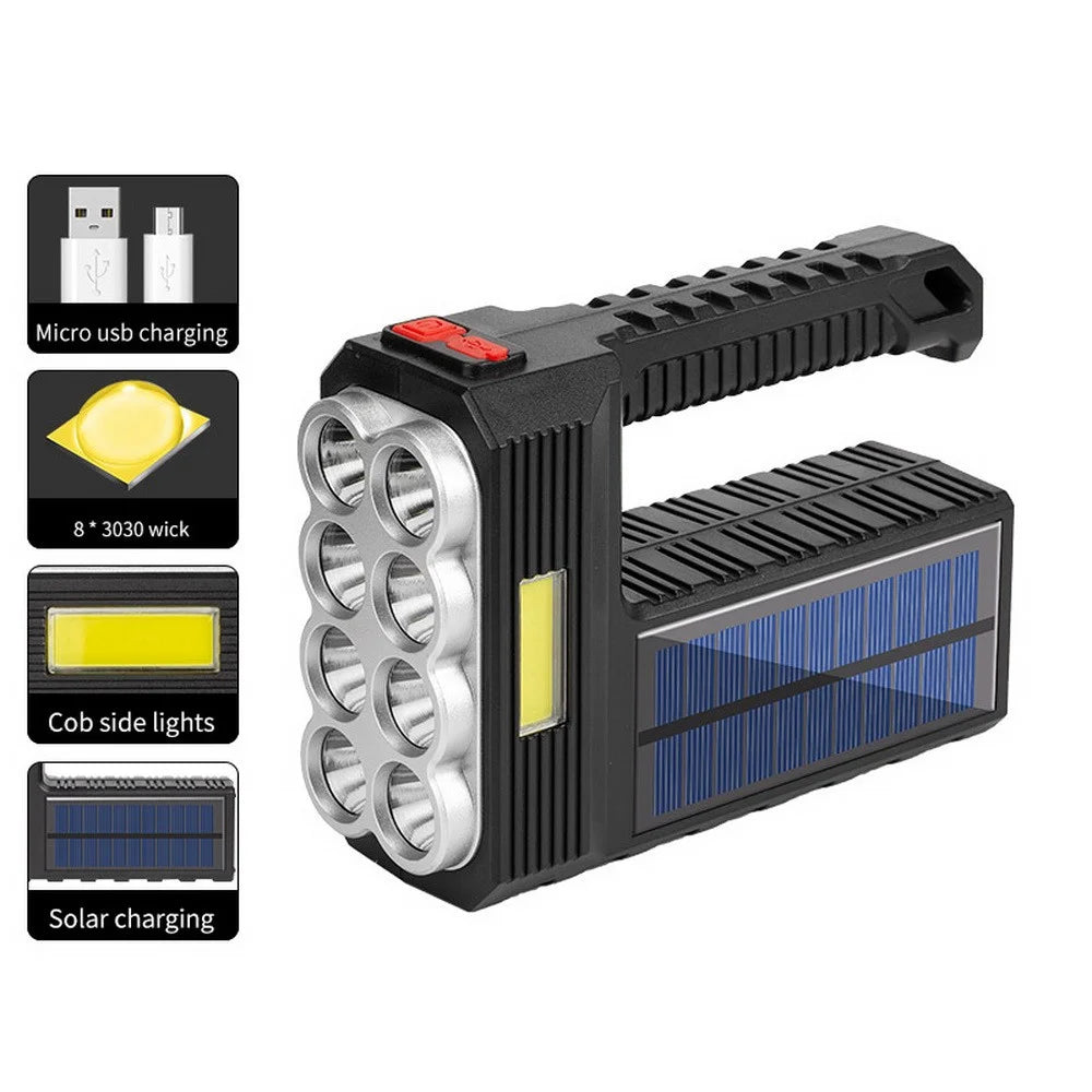 W5117-1 Solar Powered 8-lamp Flashlight Portable Waterproof Rescue Light Multi-functional Searchlight for Hiking Camping - 2