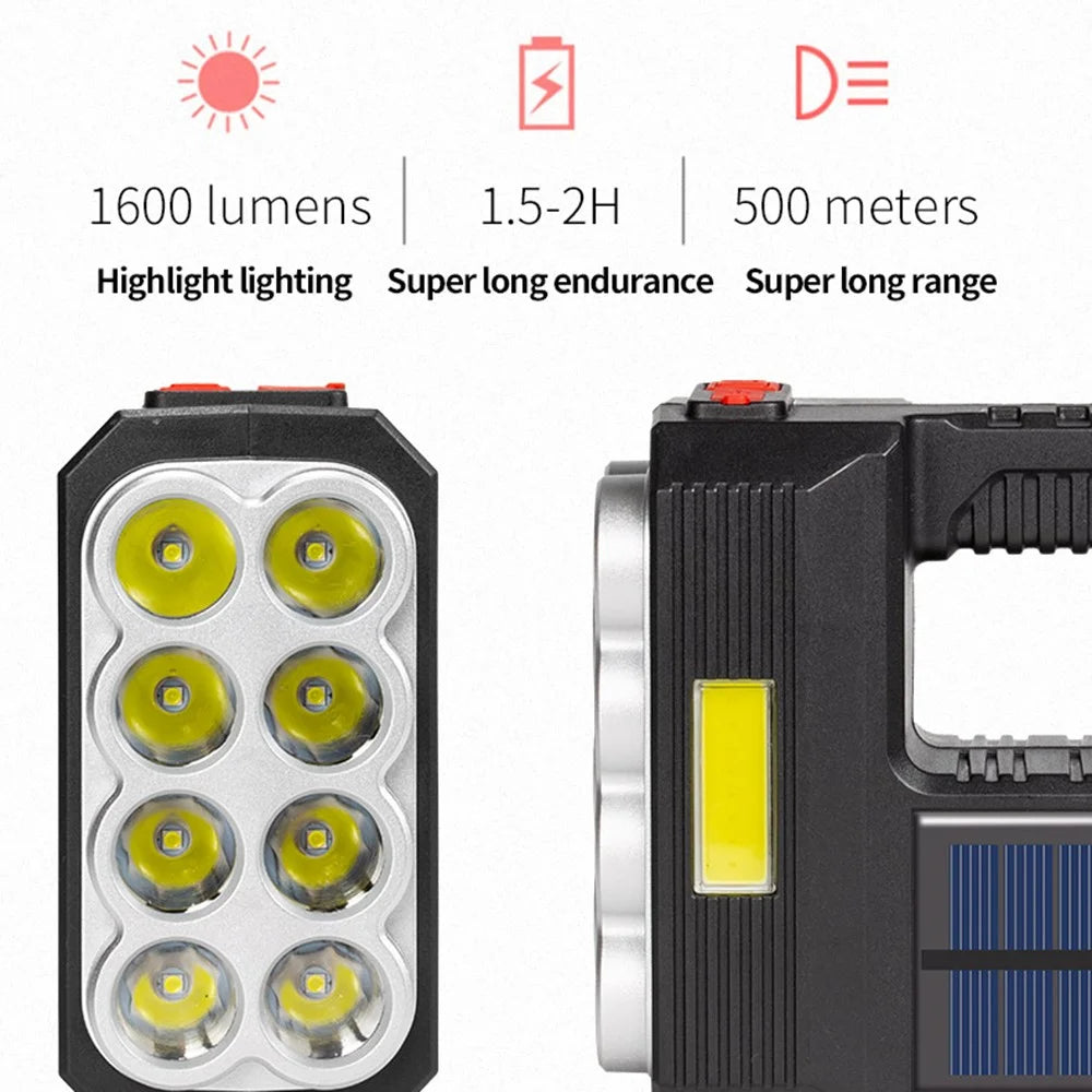 W5117-1 Solar Powered 8-lamp Flashlight Portable Waterproof Rescue Light Multi-functional Searchlight for Hiking Camping - 3