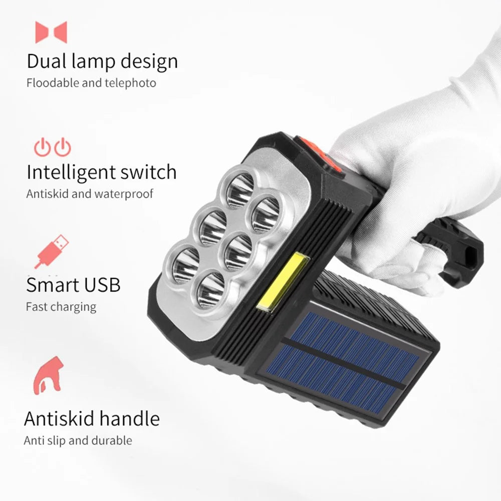 W5117-1 Solar Powered 8-lamp Flashlight Portable Waterproof Rescue Light Multi-functional Searchlight for Hiking Camping - 4
