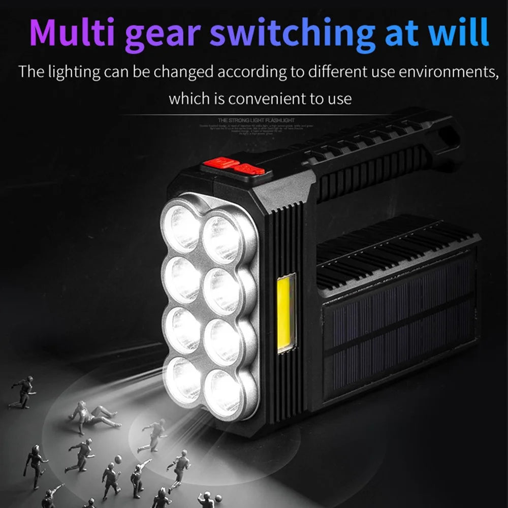 W5117-1 Solar Powered 8-lamp Flashlight Portable Waterproof Rescue Light Multi-functional Searchlight for Hiking Camping - 5