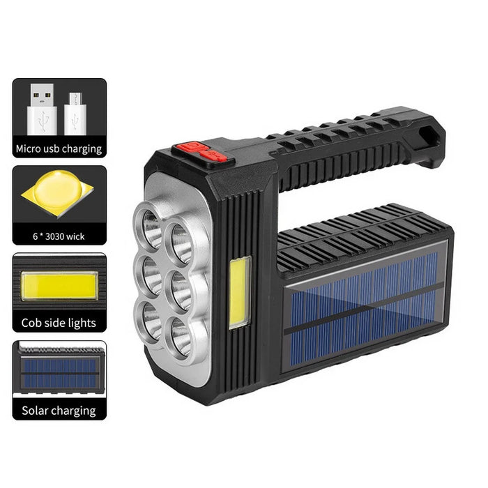 W5116-1 Multi-functional Solar Powered Flashlight Portable 6-lamp Rescue Light Waterproof Searchlight for Hiking Camping - 2