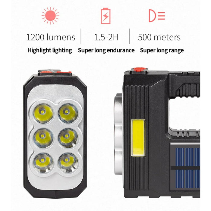 W5116-1 Multi-functional Solar Powered Flashlight Portable 6-lamp Rescue Light Waterproof Searchlight for Hiking Camping - 3