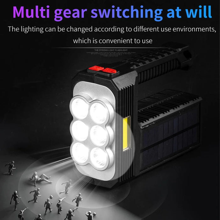 W5116-1 Multi-functional Solar Powered Flashlight Portable 6-lamp Rescue Light Waterproof Searchlight for Hiking Camping - 6