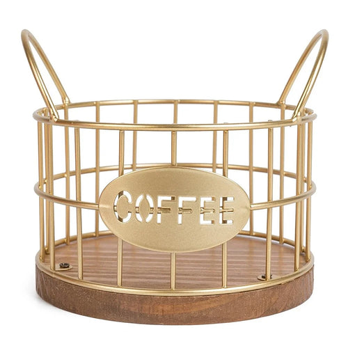 Coffee Pod Holder Organizer K Cup Storage Basket with Handles for Kitchen Office Coffee Bar - Gold - 1