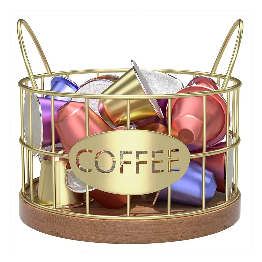 Coffee Pod Holder Organizer K Cup Storage Basket with Handles for Kitchen Office Coffee Bar - Gold - 2