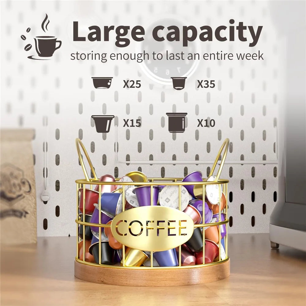 Coffee Pod Holder Organizer K Cup Storage Basket with Handles for Kitchen Office Coffee Bar - Gold - 3
