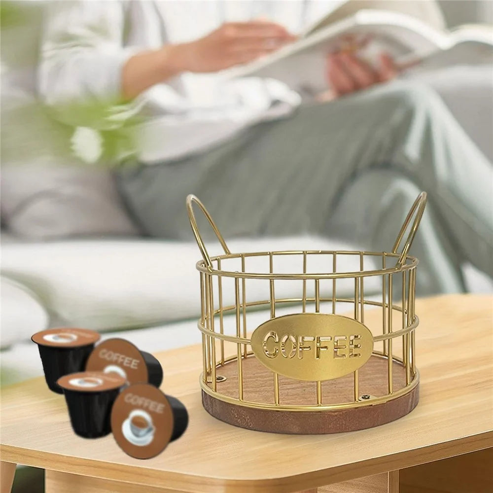 Coffee Pod Holder Organizer K Cup Storage Basket with Handles for Kitchen Office Coffee Bar - Gold - 4