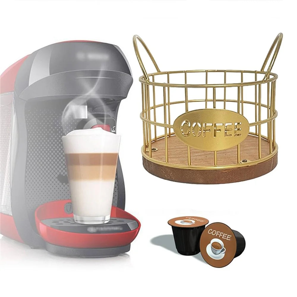 Coffee Pod Holder Organizer K Cup Storage Basket with Handles for Kitchen Office Coffee Bar - Gold - 5