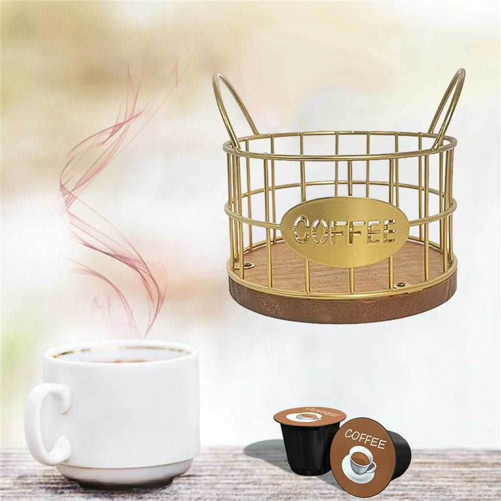 Coffee Pod Holder Organizer K Cup Storage Basket with Handles for Kitchen Office Coffee Bar - Gold - 6