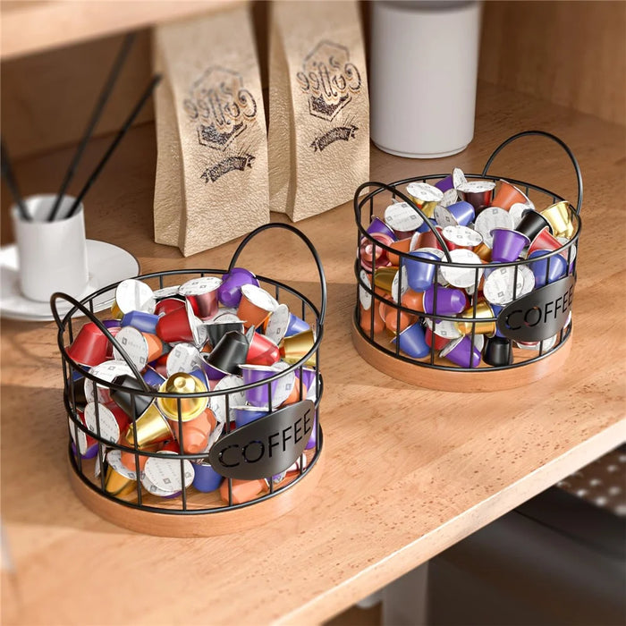 Coffee Pod Holder Organizer K Cup Storage Basket with Handles for Kitchen Office Coffee Bar - Black - 7