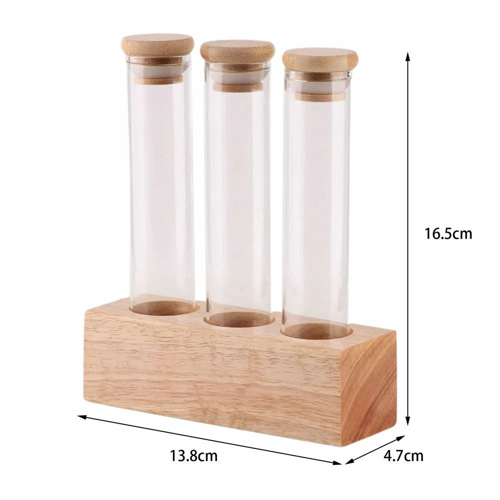 Wooden Base Coffee Bean Display Stand with 3 Clear Glass Tubes for Cafe Bar Counter Storage - 4
