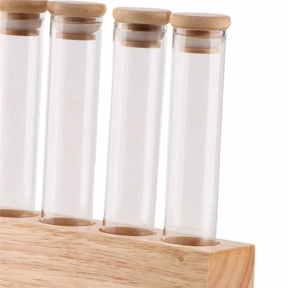 Wooden Base Coffee Bean Display Stand with 4 Clear Glass Tubes for Cafe Bar Counter Storage - 4
