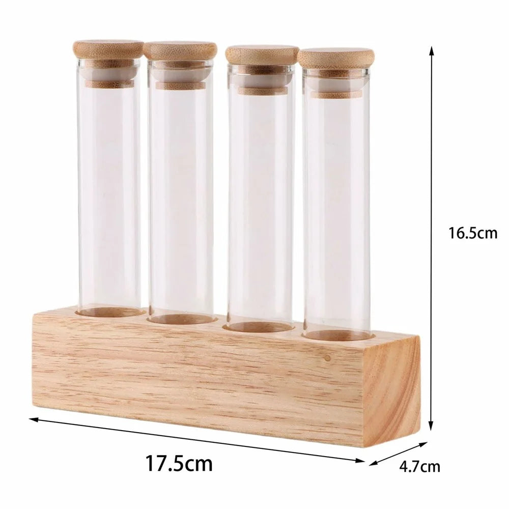 Wooden Base Coffee Bean Display Stand with 4 Clear Glass Tubes for Cafe Bar Counter Storage - 5