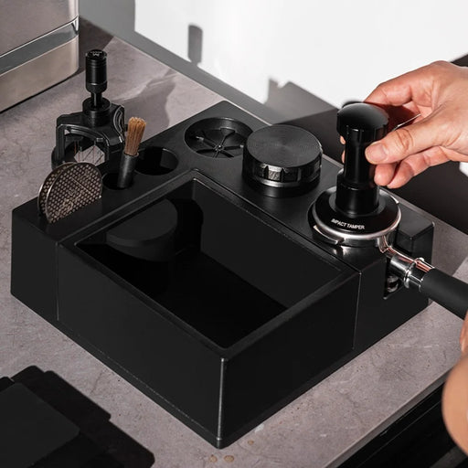 Espresso Tamping Station Accessory Organizer with Knock Box for 51 / 53 / 58mm Portafilters (BPA-Free, No FDA) - Black - 2