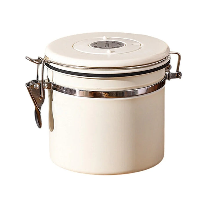 304 Stainless Steel Coffee Canister 1.2L Food Storage Container with Date Tracker, Scoop for Coffee, Beans - White - 1