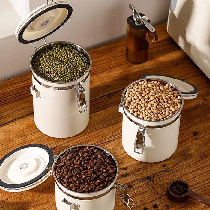 304 Stainless Steel Coffee Canister 1.2L Food Storage Container with Date Tracker, Scoop for Coffee, Beans - White - 4
