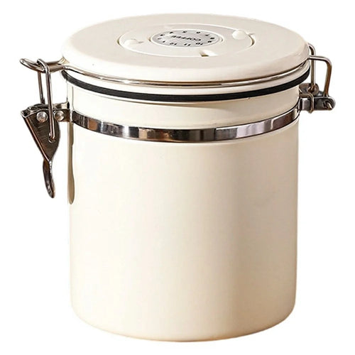 304 Stainless Steel Coffee Canister 1.5L Food Storage Container with Date Tracker, Scoop for Coffee, Beans - White - 1