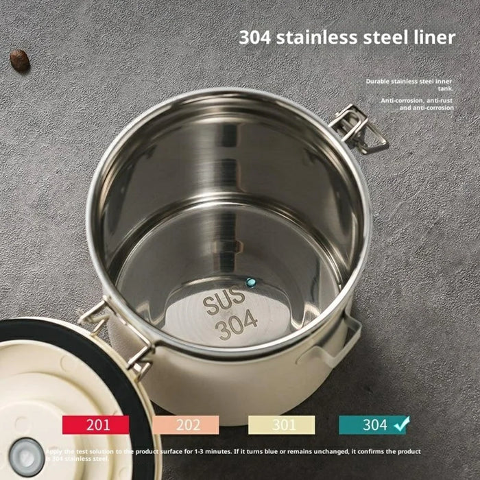 304 Stainless Steel Coffee Canister 1.5L Food Storage Container with Date Tracker, Scoop for Coffee, Beans - White - 3