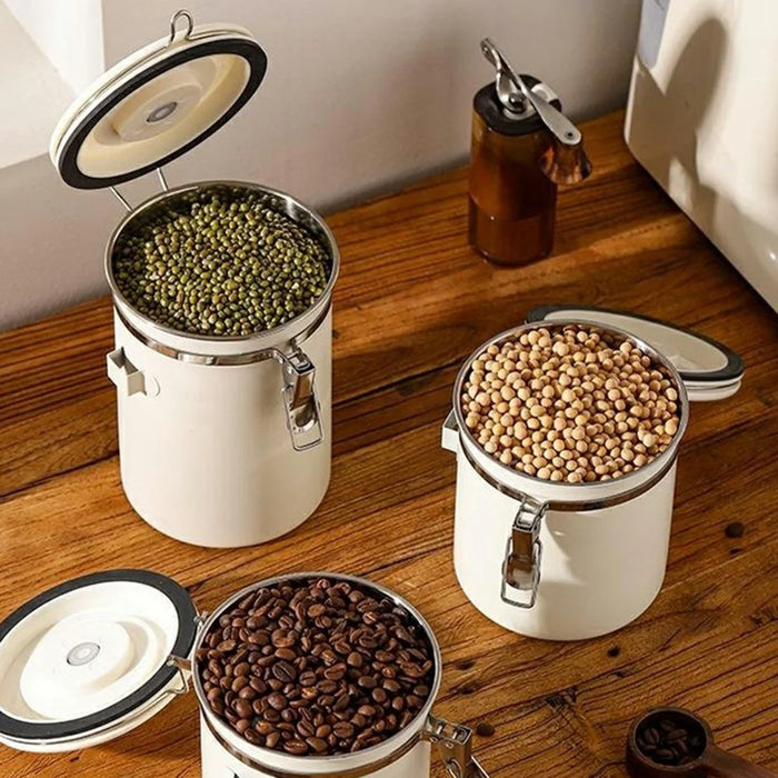 304 Stainless Steel Coffee Canister 1.5L Food Storage Container with Date Tracker, Scoop for Coffee, Beans - White - 5