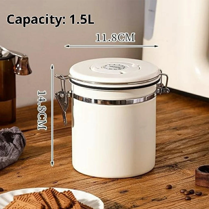 304 Stainless Steel Coffee Canister 1.5L Food Storage Container with Date Tracker, Scoop for Coffee, Beans - White - 6