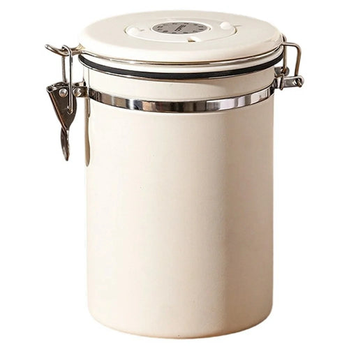 304 Stainless Steel Coffee Canister 1.8L Food Storage Container with Date Tracker, Scoop for Coffee, Beans - White - 1