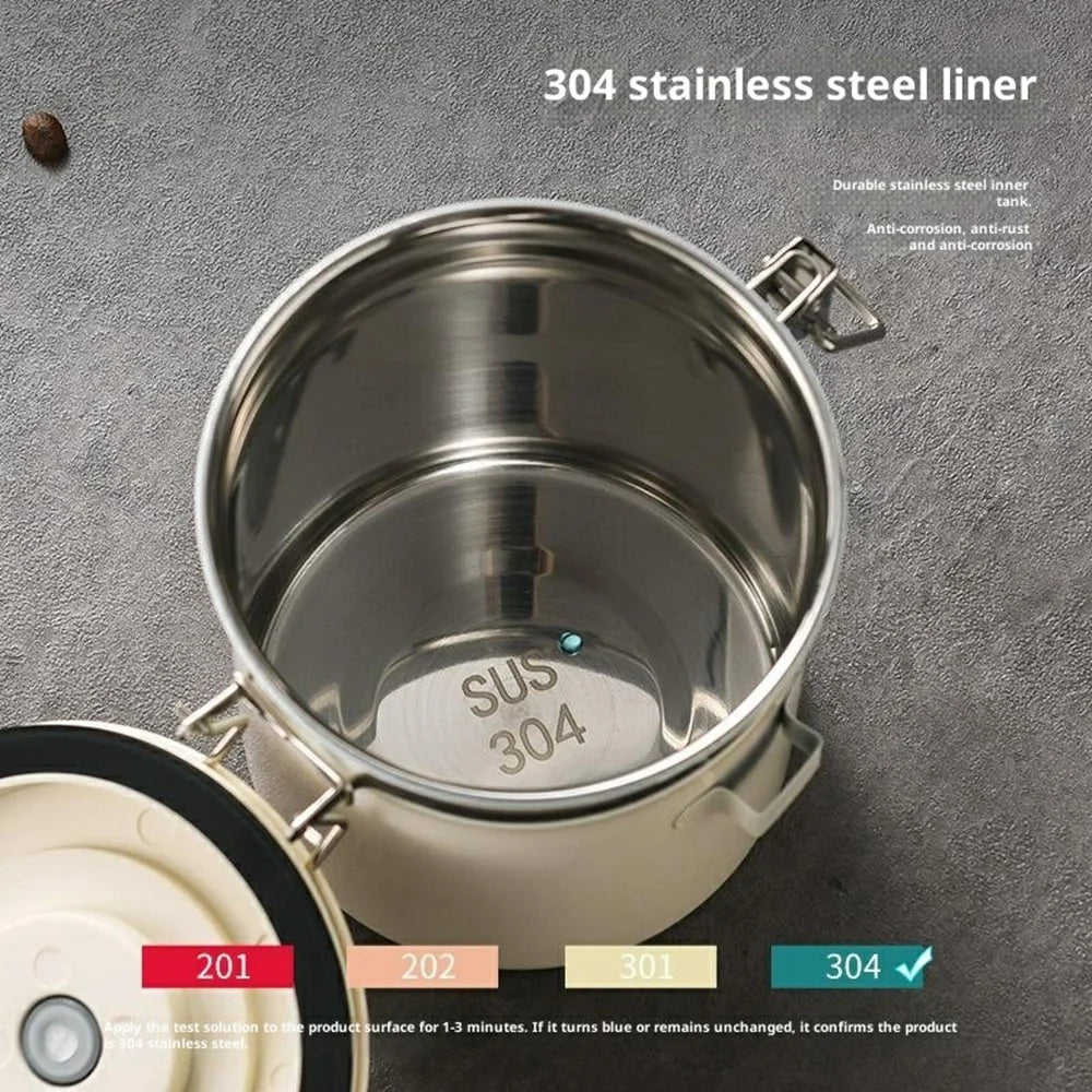 304 Stainless Steel Coffee Canister 1.8L Food Storage Container with Date Tracker, Scoop for Coffee, Beans - White - 3