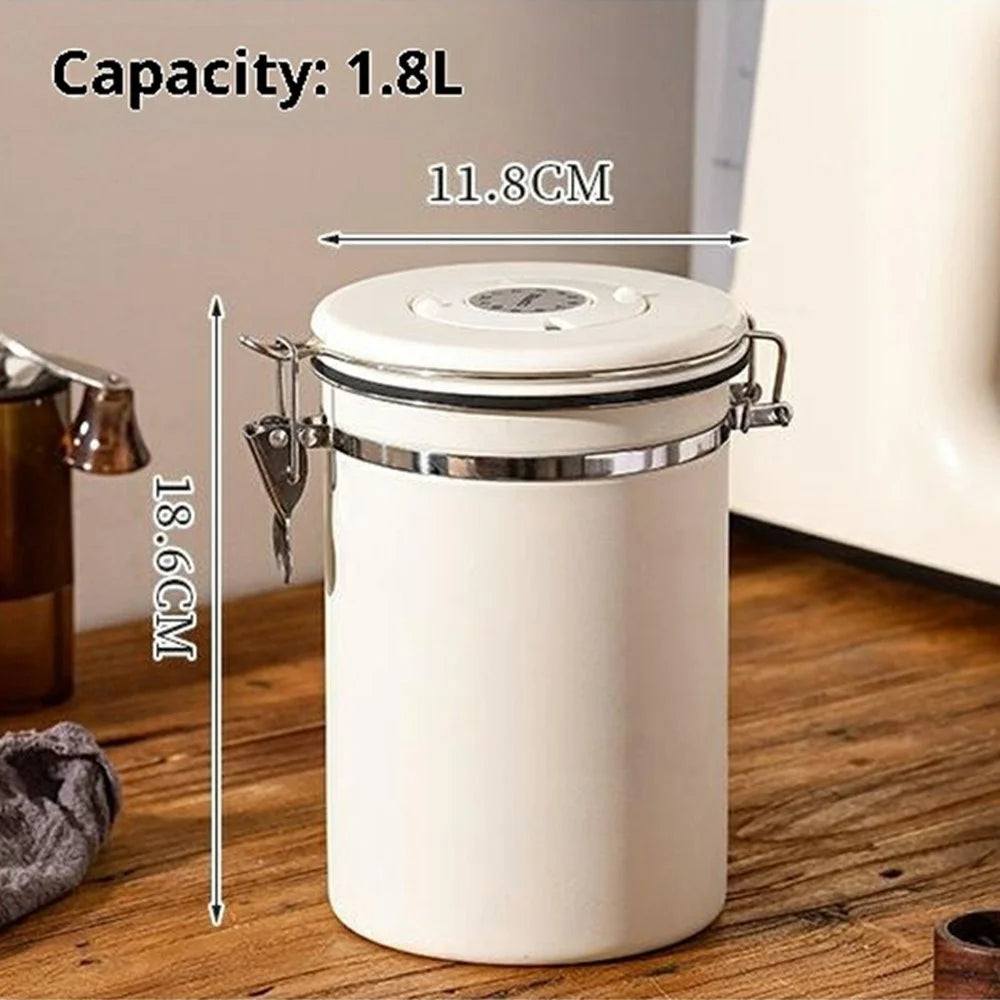 304 Stainless Steel Coffee Canister 1.8L Food Storage Container with Date Tracker, Scoop for Coffee, Beans - White - 6