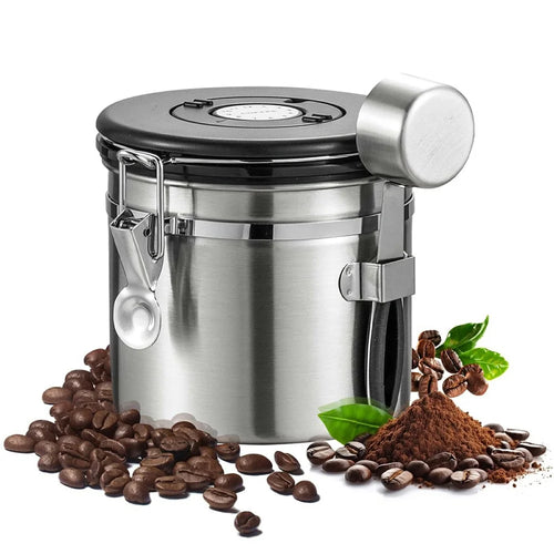 Coffee Bean Storage Container 1200ml Stainless Steel Airtight Canister with CO2 Valve For Coffee Grounds Tea - Silver - 1