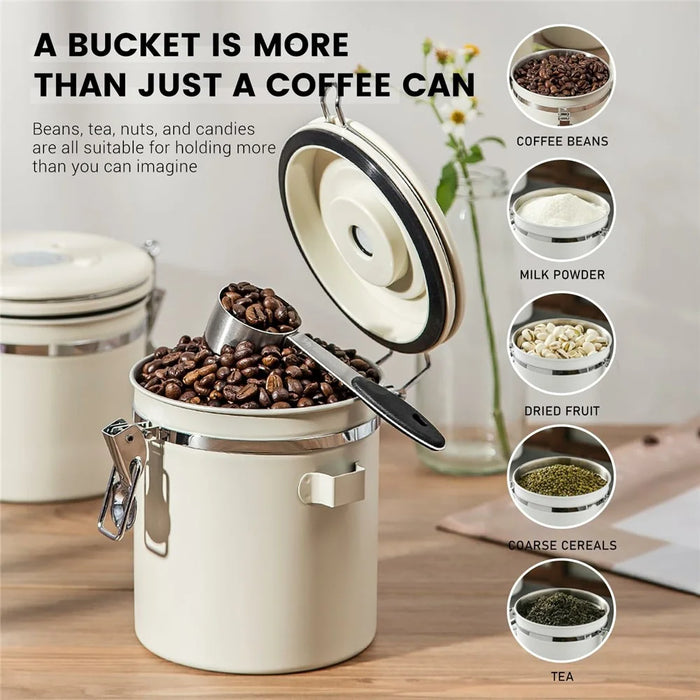 Coffee Bean Storage Container 1200ml Stainless Steel Airtight Canister with CO2 Valve For Coffee Grounds Tea - Silver - 3