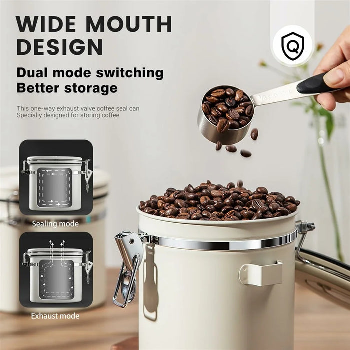 Coffee Bean Storage Container 1200ml Stainless Steel Airtight Canister with CO2 Valve For Coffee Grounds Tea - Silver - 7