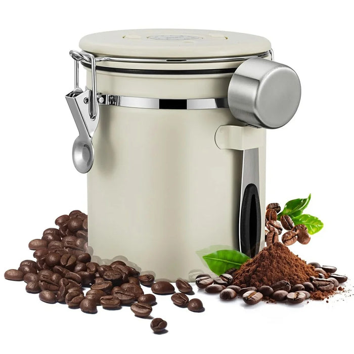 Coffee Bean Storage Container 1500ml Stainless Steel Airtight Canister with CO2 Valve For Coffee Grounds Tea - Beige - 1