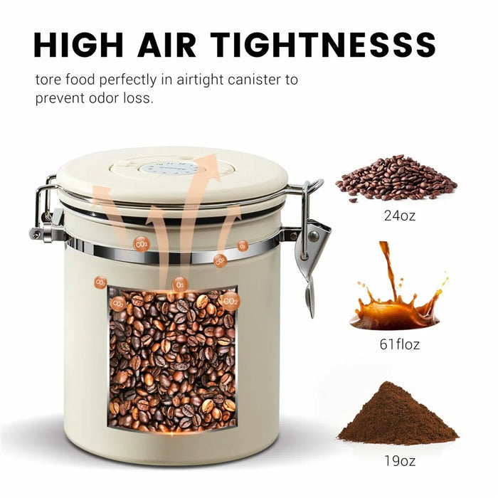 Coffee Bean Storage Container 1500ml Stainless Steel Airtight Canister with CO2 Valve For Coffee Grounds Tea - Beige - 4