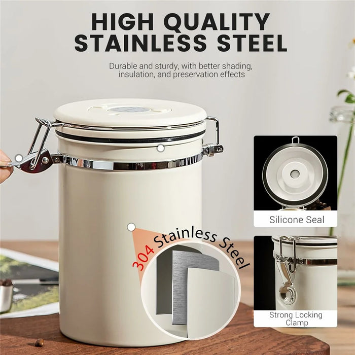 Coffee Bean Storage Container 1800ml Stainless Steel Airtight Canister with CO2 Valve For Coffee Grounds Tea - Beige - 5