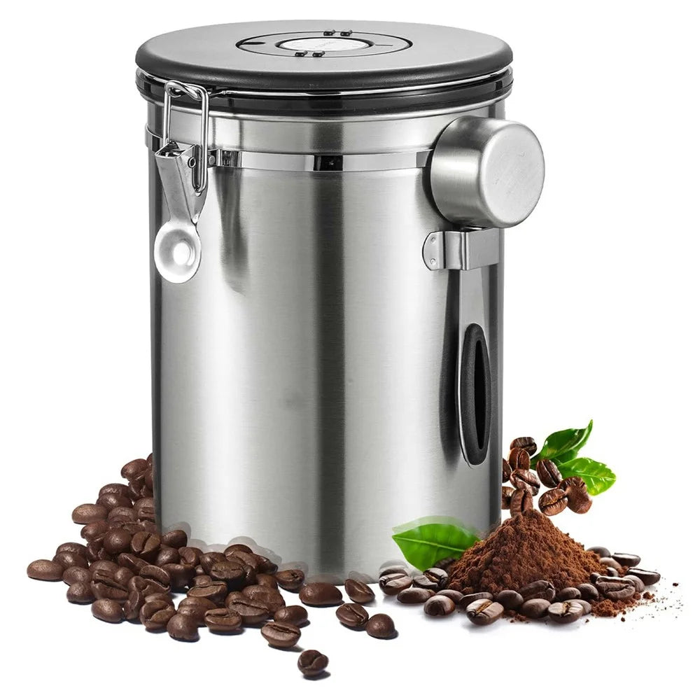 Coffee Bean Storage Container 2800ml Stainless Steel Airtight Canister with CO2 Valve For Coffee Grounds Tea - Silver - 1