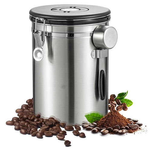 Coffee Bean Storage Container 2800ml Stainless Steel Airtight Canister with CO2 Valve For Coffee Grounds Tea - Silver - 1
