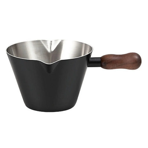 Walnut Handle Espresso Shot Glass 100ML Stainless Steel Measuring Cup With Spout And Scale For Barista - Black - 1