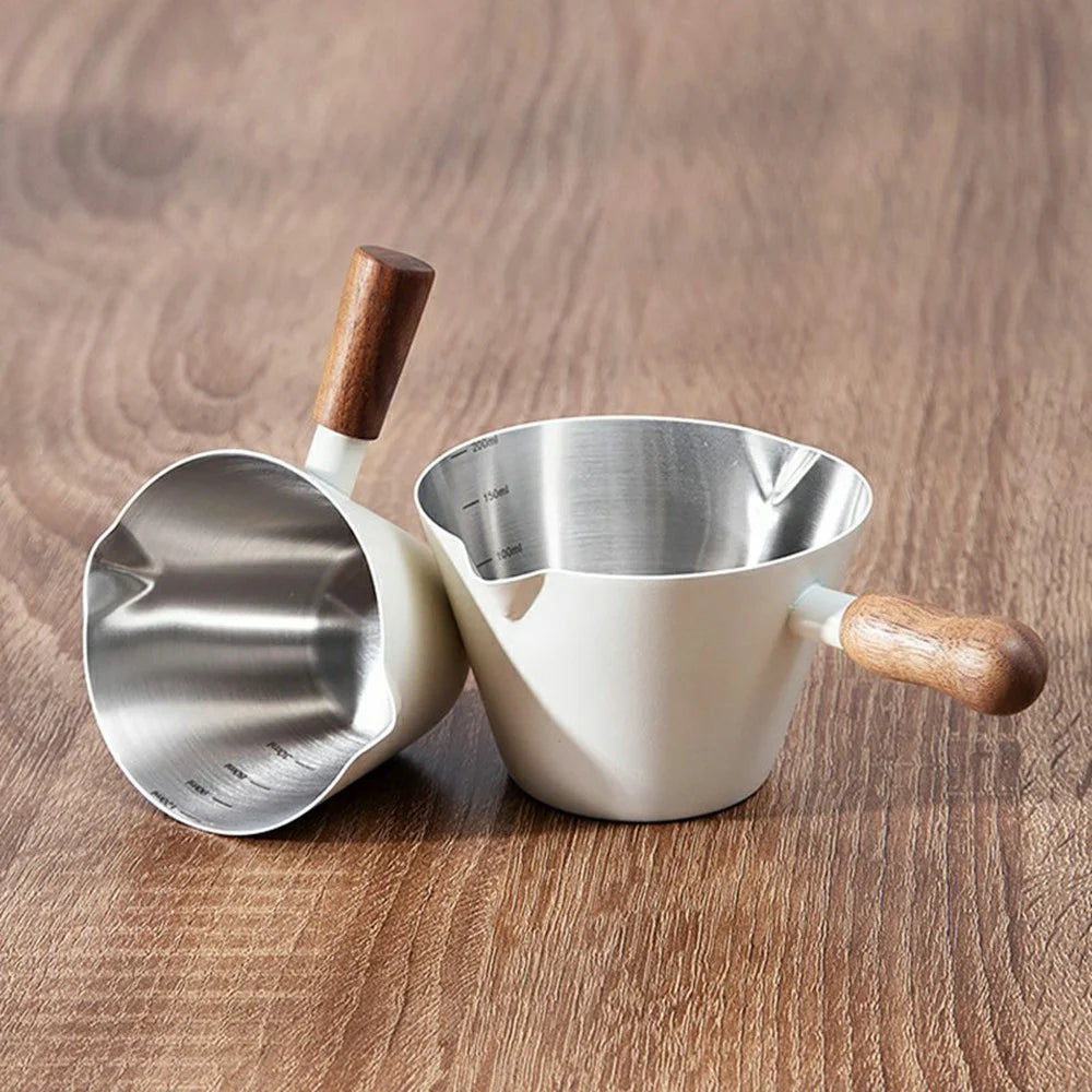 Walnut Handle Espresso Shot Glass 100ML Stainless Steel Measuring Cup With Spout And Scale For Barista - Black - 6