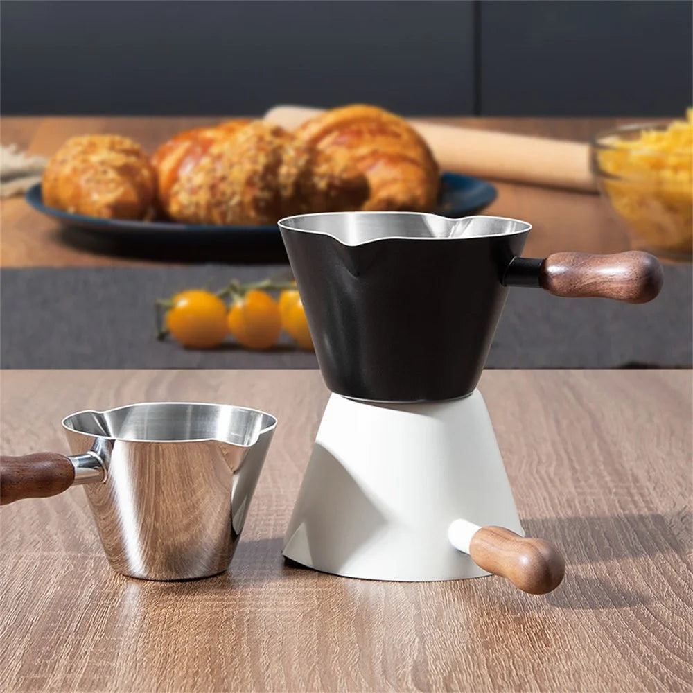 Walnut Handle Espresso Shot Glass 120ML Stainless Steel Measuring Cup With Spout And Scale For Barista - Beige - 6