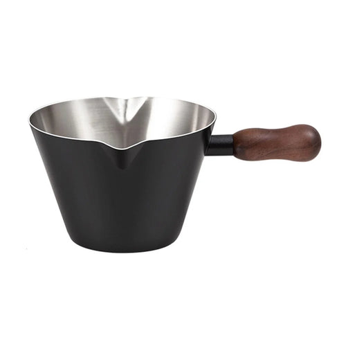 Walnut Handle Espresso Shot Glass 200ML Stainless Steel Measuring Cup With Spout And Scale For Barista - Black - 1