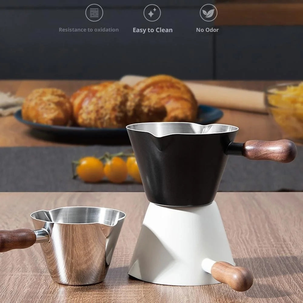 Walnut Handle Espresso Shot Glass 200ML Stainless Steel Measuring Cup With Spout And Scale For Barista - Black - 2