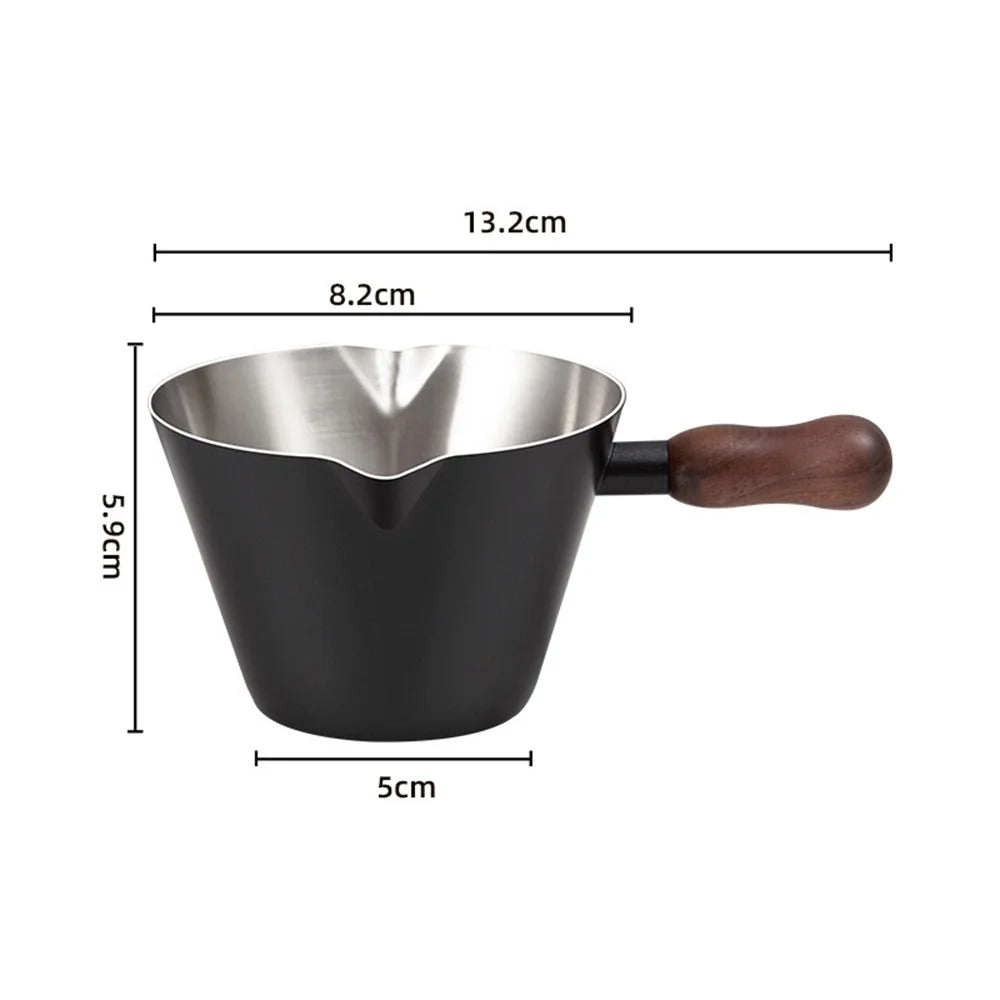 Walnut Handle Espresso Shot Glass 200ML Stainless Steel Measuring Cup With Spout And Scale For Barista - Black - 6