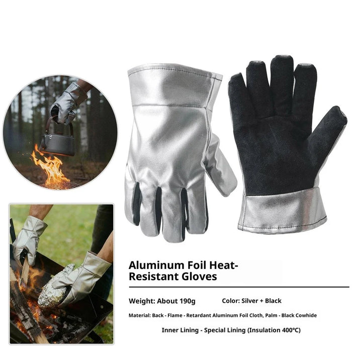 CLS High Temperature Resistant Gloves for Industrial Use Aluminum Foil Insulated Full Finger Mittens, 19 x 25.5 x 2.5cm - 2