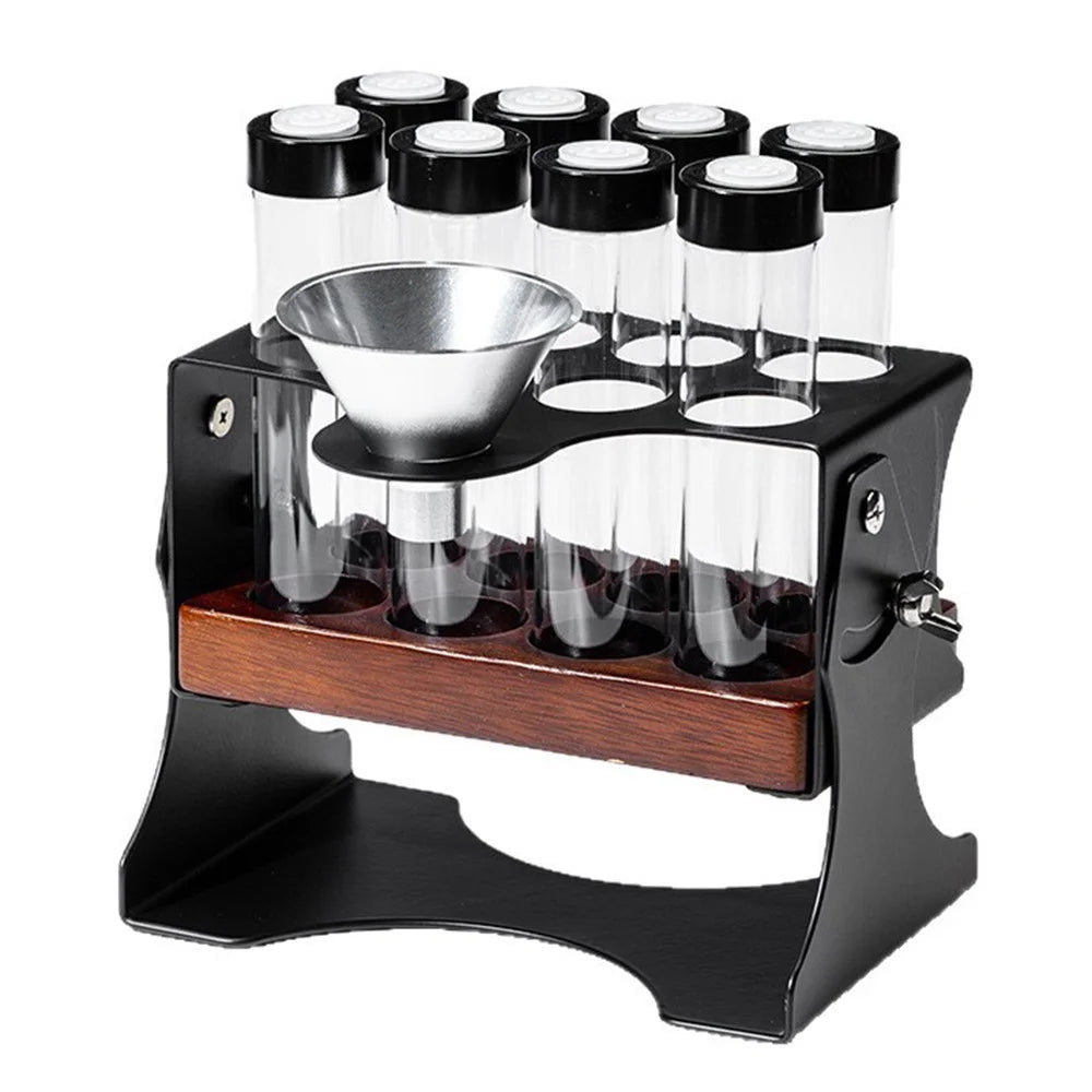 Coffee Bean Storage Set Adjustable Display Rack with 8 Glass Bottles / Funnel - Black - 1