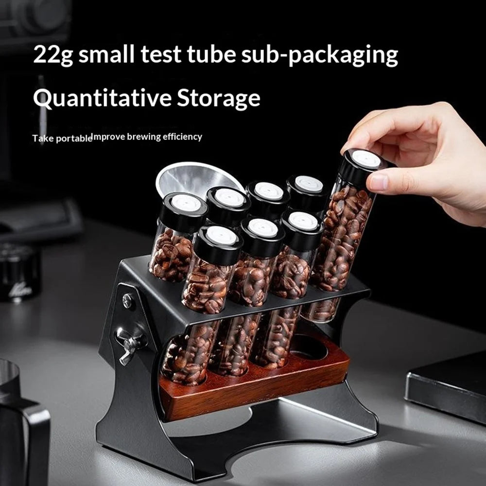 Coffee Bean Storage Set Adjustable Display Rack with 8 Glass Bottles / Funnel - Black - 2