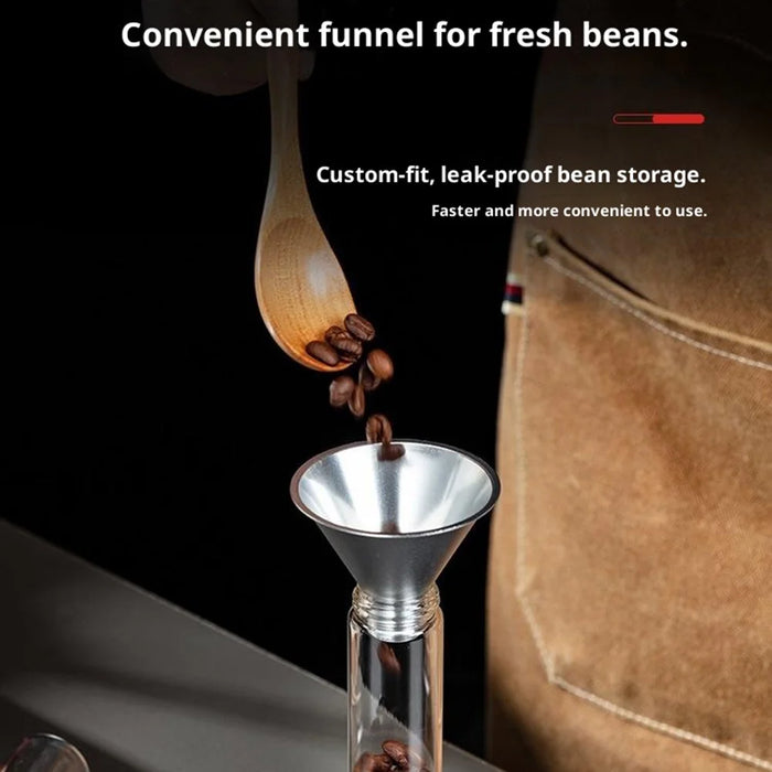 Coffee Bean Storage Jars Display Rack Set with 8 Bottles / Funnel Transparent Airtight Containers - Black - 7