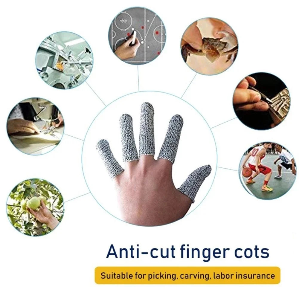 10Pcs Finger Cots 5-Level Cut Resistant Finger Protection Covers for Garden Picking Carving Kitchen Work - Grey - 2