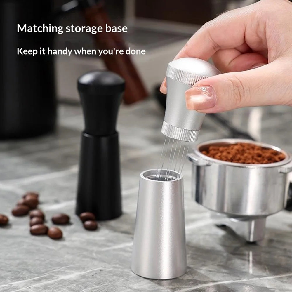 304 Stainless Steel Coffee WDT Tool 12Pcs Needles Aluminum Alloy Powder Stirrer with Base for Espresso - Silver - 3
