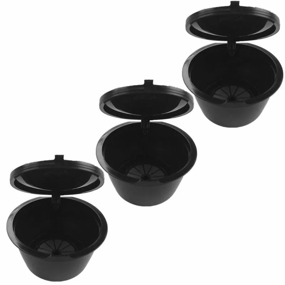 3PCS Coffee Machine Universal Capsule Cup Reusable Cup Coffee Filter BPA-free No FDA Certified Replacement with Spoon for Dolce Gusto - Black - 3