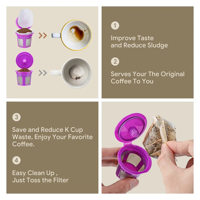 4PCS Reusable K Cup Coffee Filter Pods+ 50PCS Disposable Paper Coffee Filter with Lid for Keurig (No FDA Certification, BPA-free) - 4