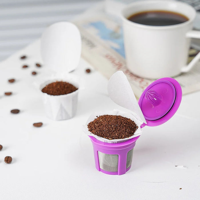4PCS Reusable K Cup Coffee Filter Pods+ 50PCS Disposable Paper Coffee Filter with Lid for Keurig (No FDA Certification, BPA-free) - 6